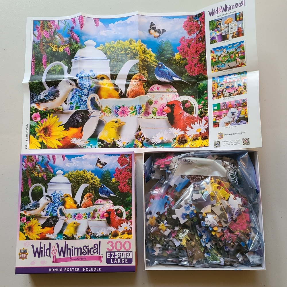 Wild & Whimsical Garden Party Birds Butterflies Tea Coffee Floral Puzzle  Poster - Picture 3 of 4